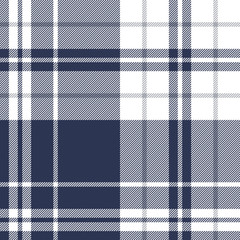 Tartan plaid pattern background. Seamless large check plaid graphic in dark blue, grey, and white for scarf, flannel shirt, blanket, throw, upholstery, or other modern fabric design.