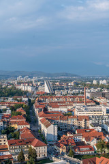 Obraz premium Aerial view of the sunset cityscape in Ljubljana, Slovenia