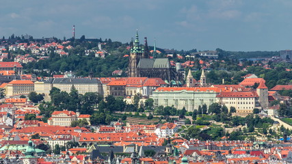 Panoramic view of Prague timelapse from the top of the Vitkov Memorial, Czech Republic