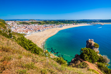 Obraz premium Nazare Beach From Forte De Sao Miguel In Portugal