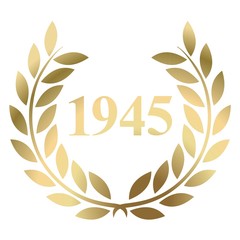 Year 1945 gold laurel wreath vector isolated on a white background 
