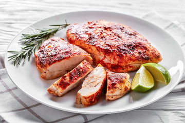 Healthy dish: grilled chicken breasts on a plate