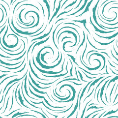 Fototapeta na wymiar Seamless vector blue pattern of smooth lines with torn edges in the form of corners and spirals. Light texture for finishing fabrics or wrapping paper in pastel colors