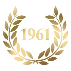Year 1961 gold laurel wreath vector isolated on a white background 