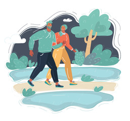 Illustraion of a couple walking in the park.