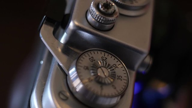 Close up of vintage film camera.