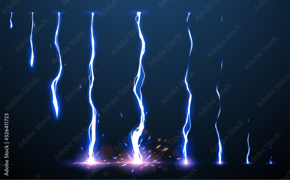 Wall mural lightning animation set with sparks