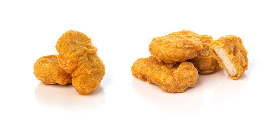Fried chicken nuggets isolated on white background