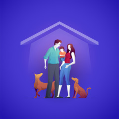 A house insurance protect family life and their house against risks. Home safety, House insurance. Vector illustration.