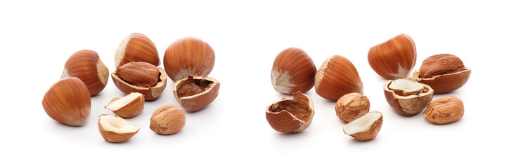 Hazelnuts isolated on white background