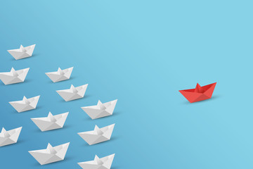 Naklejka premium Business competition concept with white and red paper ships on white background.