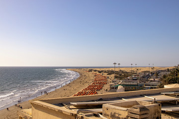 sunny landscape with the beach del Ingles on the Spanish Canary Island Gran Canaria
