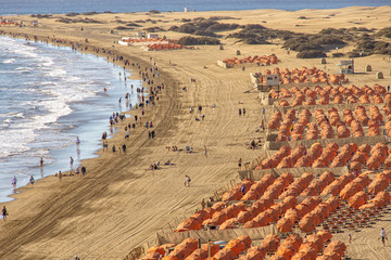 sunny landscape with the beach del Ingles on the Spanish Canary Island Gran Canaria