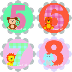 Monthly stickers. Stickers for the baby's month. Milestone baby months stickers  K