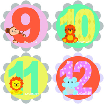 Monthly stickers. Stickers for the baby's month. Milestone baby months stickers K © Антонина Крючкова