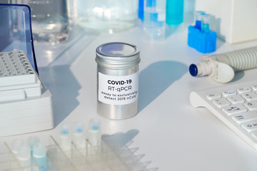 Test kit to detect novel COVID-19 coronavirus in patient samples. RT-PCR kit allows to convert...