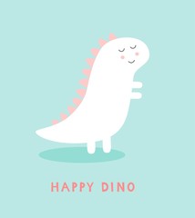 Cute girl dinosaur. Kawaii pink dino baby. Kids poster. Vector Illustration. - 326417116