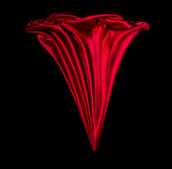 Satin red fabric on a black background. Abstract design.
