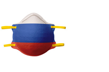Face mask with the image of the national flag. Isolated on a white background. The concept of protection from environmental, health problems.
