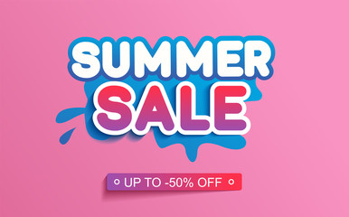 Fototapeta na wymiar Summer sale banner with pink background. Trendy summer promotion template with lettering.