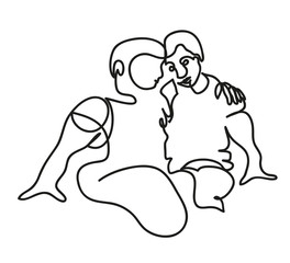 One continuous line drawing of hugging each other. illustration of child friendship.