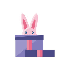 gift box with cute rabbit icon, colorful and flat style design
