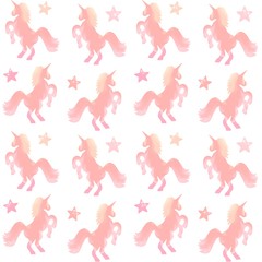 cute gradient watercolor unicorn silhouette seamless pattern background illustration with stars