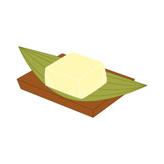 Tofu or bean curd isolated on white background. Cartoon hand drawn vegan and vegetarian food, soy product, Asian food ingredient icon. Great for icon, symbol, logo, menu design.