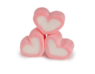 Heart shape of marshmallow isolated on white background with clipping path.
