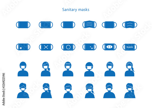 マスク 衛生 Face Mask アイコン ボタン 風邪 花粉症 ウイルス 予防 Wall Mural Sozyer