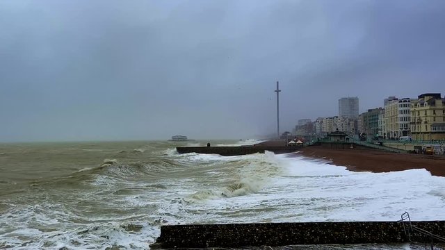 Brighton seafront under gloomy skies as Storm Brendan hits the United Kingdom in January