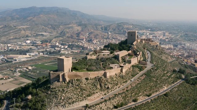 Castle of Lorca on a sunny day. Aerial view