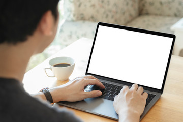 Mockup image of a man working at the laptop