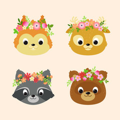 Cute Animals Flowers Woodland Set