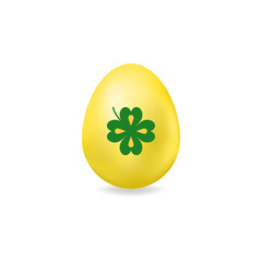 Easter egg with elements for St. Patrick's Day. Vector illustration. Colored egg with clover leaf isolated on a white background. Ideal for holiday designs, greeting cards, prints, designer packaging.