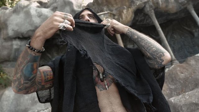 Oriental man posing in slow motion