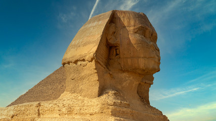 Fototapeta na wymiar The Great Sphinx of Giza and the pyramids in Egypt