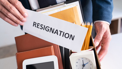 Employees who intend to quit work with resignation letters for quit or change of job leaving the office, unemployment, resigned concept