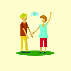 man and woman talk about recycling