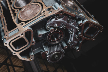 Fototapeta na wymiar Still life car engine on black background