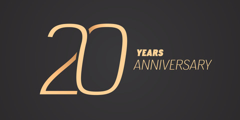 20 years anniversary vector icon, logo. Graphic design element with gold color number