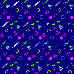 Memphis seamless pattern. Trendy memphis style. Colorful geometric seamless pattern different shapes color style. Vector Illustration