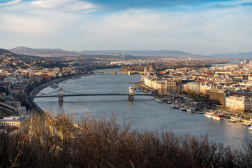 Fototapeta na wymiar view from Gellert Hill over Budapest and the Danube in beautiful evening light