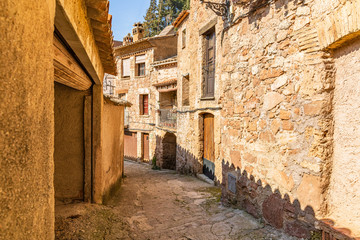 View of one of the streets of the medieval historical center of Mura, Catalonia, Spain