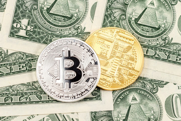 Cryptocurrency of the Bitcoins lying on the american dollars