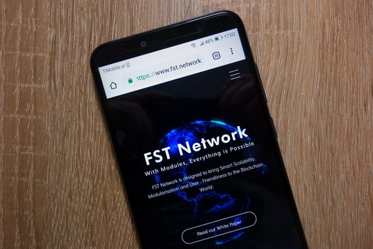 KONSKIE, POLAND - December 28, 2018: FST Network cryptocurrency website displayed on smartphone