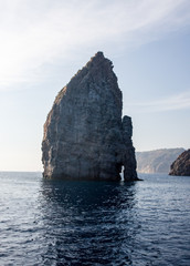 rock stacks outcropping from the sea near the island of Filicudi, Aeolian Islands, Messina, Sicily,...