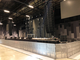 Installation of professional sound speakers, line array, light, video and stage equipment for a...