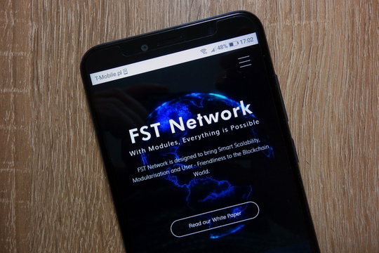 KONSKIE, POLAND - December 28, 2018: FST Network cryptocurrency website displayed on smartphone