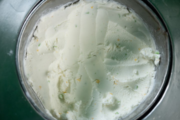 Coconut milk ice cream in stainless steel tank